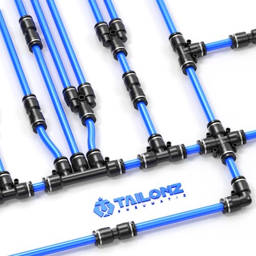 TAILONZ PNEUMATIC Black 1/4 Inch od Push to Connect Fittings Pneumatic Fittings Kit 20 Spliters+20 Elbows+20 tee+20 Straight (80 pcs) - color: Black, size: 1/4"OD/80PCS
