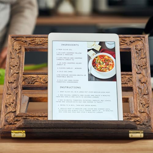 DoubleFill Adjustable Wooden Bible Stand Carved Bible Holder Missal Stand Book Display for Reading Folding Religious Prayer Wooden Holy Book Holder 12.99 x 10.04 Inches(Dark Brown) - color: Dark Brown