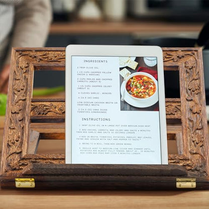 DoubleFill Adjustable Wooden Bible Stand Carved Bible Holder Missal Stand Book Display for Reading Folding Religious Prayer Wooden Holy Book Holder 12.99 x 10.04 Inches(Dark Brown) - color: Dark Brown
