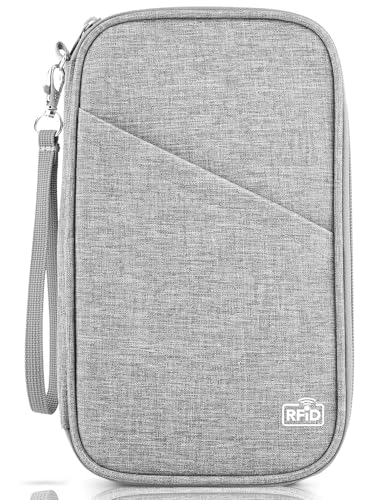 TOPBAG Passport Holder Family, Women Rfid Blocking Passport Wallet, Travel Document Organizer for Premium Wallets, Waterproof Passport Holders Bag for Women & Men Traveling, Credit Cards Case - color: Family - Quartz Gray