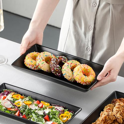 MALACASA 3 Tier Serving Tray, Porcelain Tiered Serving Trays Platters, 12 Inch Serving Stand with Platters,Black Dessert Stand with Collapsible Sturdier Metal Rack,Series PLAT - color: Black, size: 12 Inch