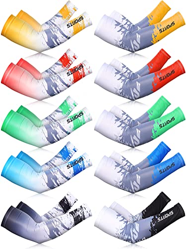 Tisancy 10 Pairs Sun Protection UV Arm Sleeves Cooling Anti Slip Compression Sleeves Sports Polyester Cycling Covers - size: Medium, style: Vivid Style