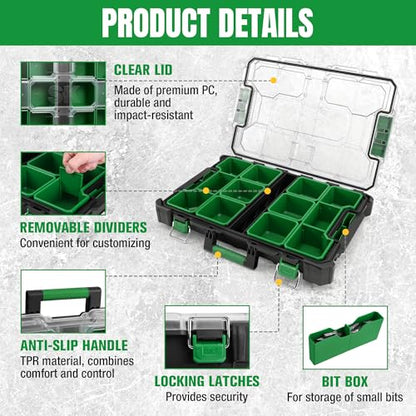 SK 20.5-Inch Small Part Organizer, Portable Tool Box Organizer, IP65 | Stackable Tool Box, 15 Compartments and Removable Dividers, Waterproof & Impact-Resistant, for Small Tools and Accessories - size: 20.5-Inch Small Part Organizer