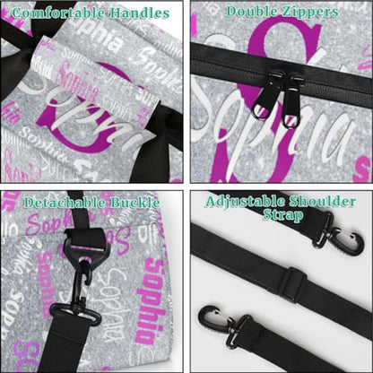 Custom Gym Bag for Girls, Overnight Bags Cheerleaders, Silver Glitters | Personalized Sport Dance Bag Travel Practice Gymnastics Duffel Bag - color: Color 18