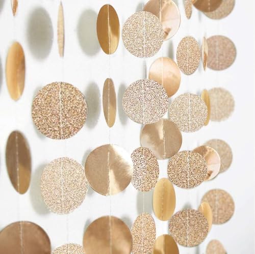 Cheerland Champagne Gold Party Decorations Circle Garlands Gold Birthday Decorations Hanging Streamer Banner Backdrop for Bday Baby Bridal Shower Bachelorette Engagement Graduation Party Decor - color: Glitter Champagne Gold