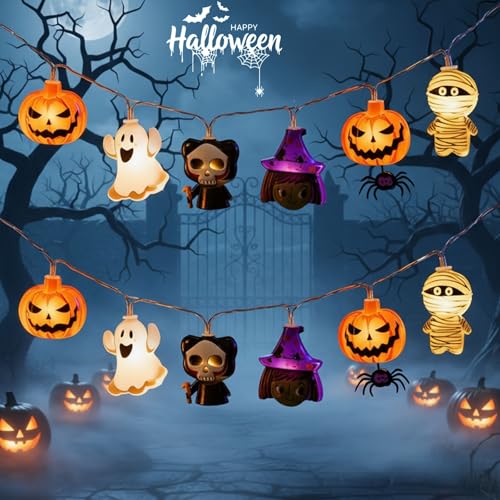 Halloween String Lights, 4.9Ft 10 LED Fall Fairy Lights Skull String Lights Halloween Decor Autumn Light Battery Optional 2 Flashing Modes Cute Lights 2026 Indoor Outdoor Decor for Home Yard Patio - style: Halloween String Lights A