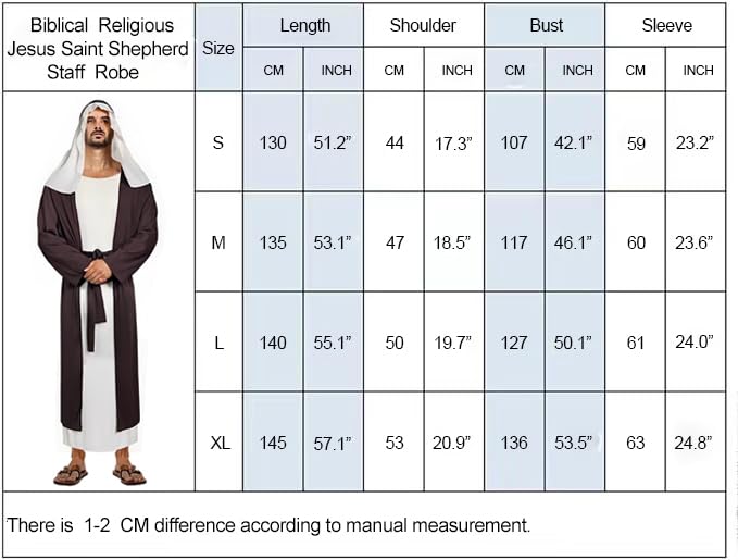 Adult Men's Jesus Joseph Biblical Costume Halloween Shepherd Easter Play Robe Set for Religious Events - size: Large