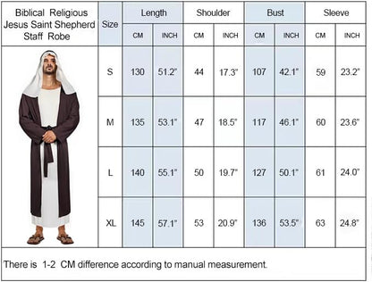 Adult Men's Jesus Joseph Biblical Costume Halloween Shepherd Easter Play Robe Set for Religious Events - size: Small