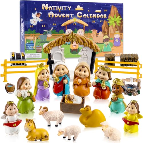 Nativity Advent Calendar 2026, 24 Days Nativity Scene Figurines Set, Christmas Countdown advent calendar 2026 Gift for Kids Women Men - color: Green