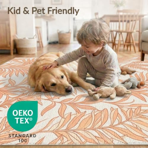 4'x6' Washable Bohemian Leaf Accent Rug, Peach Non-Shedding Small Carpet Pet Friendly & Non-Slip for Playroom, Bedroom, Reading Nook | Ref:1991830 - color: Beige/Pattern 23, size: 4' x 6' (Rectangular)