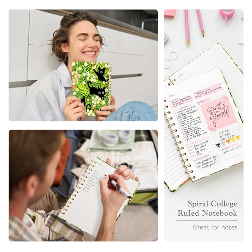 Lined Spiral Journal Notebook, A5 College Ruled Spiral Notebook for Women, Hardcover with Elegant Design for Work and Note-Taking, 5.5 * 8.25 inch, 160 Pages, Flower Cat - color: Flower Cat