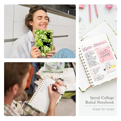 Lined Spiral Journal Notebook, A5 College Ruled Spiral Notebook for Women, Hardcover with Elegant Design for Work and Note-Taking, 5.5 * 8.25 inch, 160 Pages, Flower Cat - color: Flower Cat