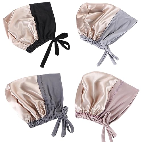 ® Soft Satin Turban Hat Inner Hijab Caps Underscarf Bonnet Hat Headwear for Cancer&Sleep - color: Black Light Grey Dark Grey Camel