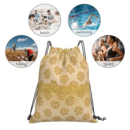Water Resistant Drawstring Sackpack Gold Glitter Pattern Cheetah Leopard Print, Lightweight Sports Bag for Workout Training and Beach - color: Pattern (372)