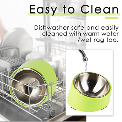 SUPERDESIGN Anti-Vomiting 15° Slanted Pet Bowl, S/0.5 M/1 Cup Green | 15° Tilted, Anti-Vomit & Neck Relief, Non-Slip Base, Detachable Stainless Steel Liner, Dishwasher Safe, for Cats & Dogs - color: Light Green, size: M/1 Cup