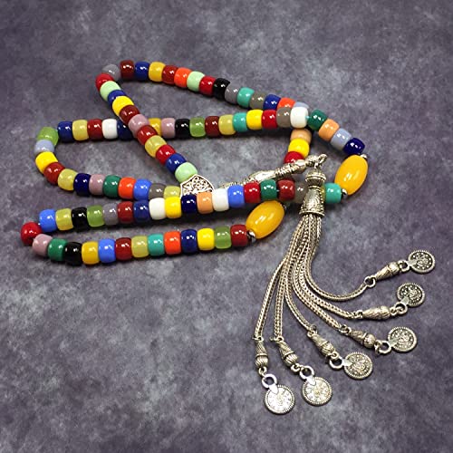 Special Prayer Beads Series -99 beads- Tesbih Tasbih Tasbeeh Misbaha Masbaha Subha Sebha Sibha (Multi Color Resin Drum -8X6 mm- 99 Beads) - color: Multi Color Resin Drum -8X6 mm- 99 Beads