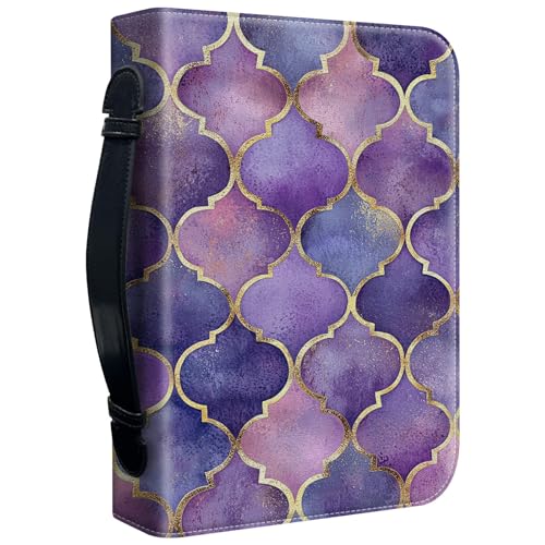 Bible Cover Case for Women, PU Leather Large Bible Cases with Zipper Fits Books Up to 12" x 9" x 2.76”, Bible Carrying Bag for Men, Moroccan Pattern - color: Moroccan Pattern