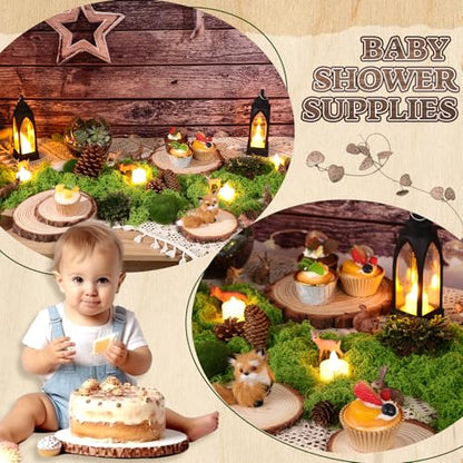Nuanchu 7 Pack Wood Table Centerpieces with Rustic Wood Slices and Artificial Fake Green Moss for Wooden Fairy Wedding Woodland Table Decor Ideal DIY Crafts (4. 7-5. 5'') - size: 4.7-5.5''