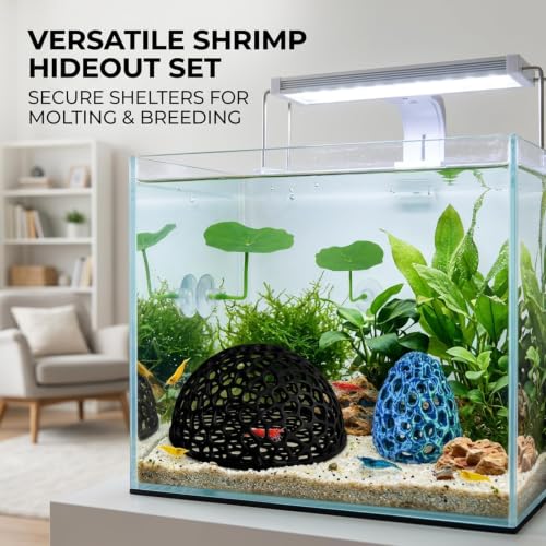 4-Piece Breeding Sanctuary Set with Egg-Shaped and Half-Round Caves, Shrimp Hides for Aquarium,Plastic Aquarium Decorations for Betta Fish and Nano Tanks, Safe Molting Shelters with Leaf Accents