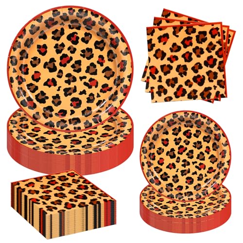 180pcs Red Cheetah Print Plates and Napkins Party Supplies,Serves 60 - style: Red Cheetah