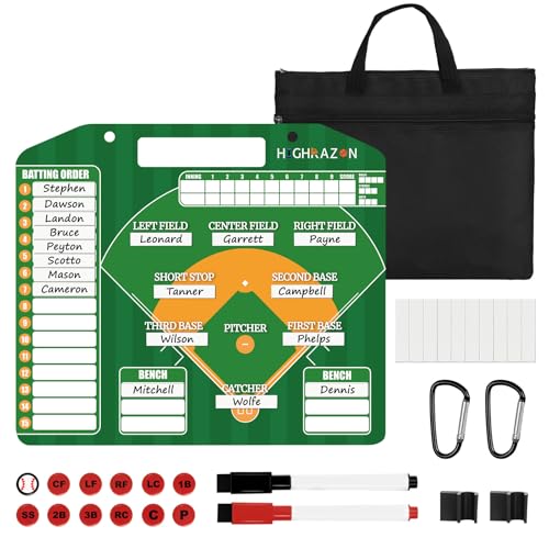 Magnetic Baseball Lineup Board with Bag, Comes with 40 Magnetic Lineup Cards, Dry Erase Clipboard for Coaches, Reusable Design, Essential Training & Sports Accessories