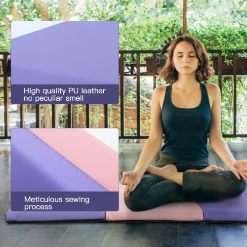 Folding Gymnastics and Exercise Mat - 6'x4'x2 Thick - PU Leather Tumbling Mat with Hook & Loop Fastener - Ideal for Gymnastics, Aerobics, Yoga, Cheerleading, Martial Arts - color: Chroma