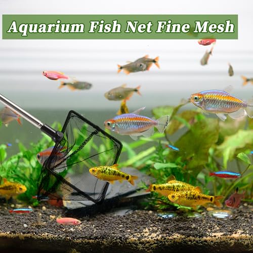 Fish Tank Net, Fine Mesh Aquarium Fish Net, Long Handle Fish Net, Stainless Steel Extendable Handle, Square Aquarium Cleaning Net for Aquarium Accessories - size: 5 inch