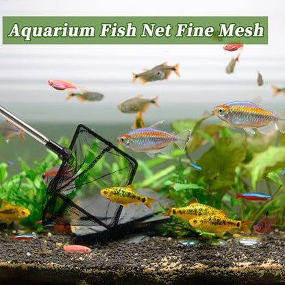 Fish Tank Net, Fine Mesh Aquarium Fish Net, Long Handle Fish Net, Stainless Steel Extendable Handle, Square Aquarium Cleaning Net for Aquarium Accessories - size: 5 inch