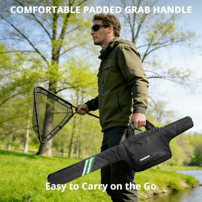 PEKREWS Fishing Rod Case, 52inch Fishing Pole Bag with Tackle Pockets | Fits Break-Down Spinning Rod Reel Combo, Padded Soft Rod Bag with Shoulder Strap and Handle, Pole Travel Case For Angler - color: Green