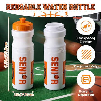 Talltalk 6 Pcs Basketball Water Bottles Bulk 25 oz Reusable Squeeze Sports Bottles Portable Leak Proof Plastic Juice Bottle for Summer Sport Themed Party Favors Birthday Team Senior Night Gifts