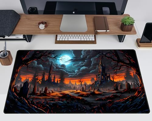 Dark Fantasy Castle Desk Pad Extended Gaming Mouse Pad, XXL Large Computer Laptop Keyboard Wireless Mouse Mat, Office Desk Decor Mousepad Deskmat with Stitched Edges Matt 31.5x15.7 in - color: Dark Fantasy Castle