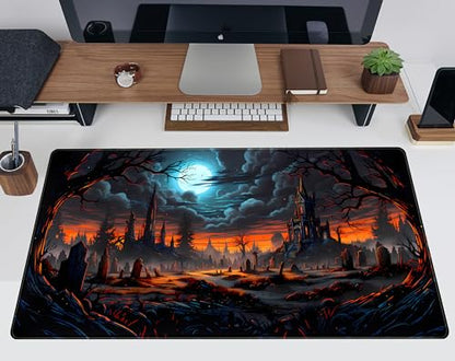 Dark Fantasy Castle Desk Pad Extended Gaming Mouse Pad, XXL Large Computer Laptop Keyboard Wireless Mouse Mat, Office Desk Decor Mousepad Deskmat with Stitched Edges Matt 31.5x15.7 in - color: Dark Fantasy Castle