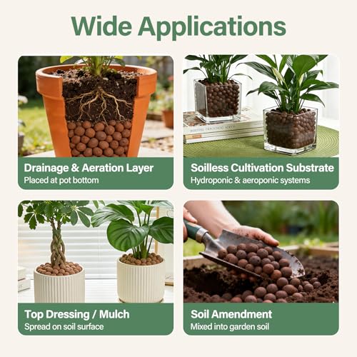 Halatool 18LB Leca Clay Pebbles for Plants, 4-16mm Hydro Balls for Drainage | Reusable, Lightweight Expanded Clay Pebbles, Prevent Root Rot, Hydroponics, Terrariums, Orchids, Top Dressing, Potted Plants - size: 18LB