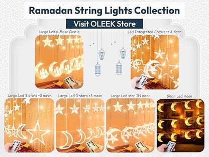 OLEEK Ramadan Lights Decorations - Ramadan Decorations for Home 2026 - Ramadan Decoration Lights - Ramadan Gifts for Kids - Ramadan Decor - Ramadan String Lights زينه رمضان - Ramadan led Lights - style: Star in Moon