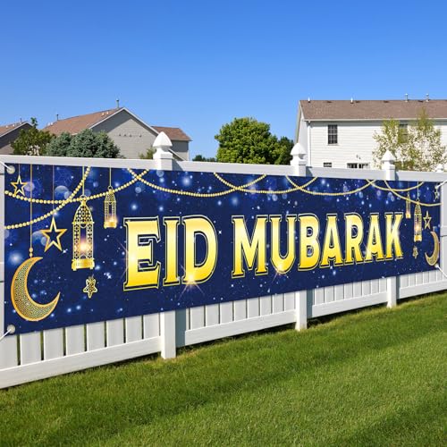 Large Eid Mubarak Banner Yard Sign -Weather-Resistant Outdoor Eid Mubarak Decoration for Home Garden Party, Mubarak Banner Islamic Mubarak Sign Design, Eid Al-Fitr Eid Ul-Fitr Celebrations 118 x 20 inches