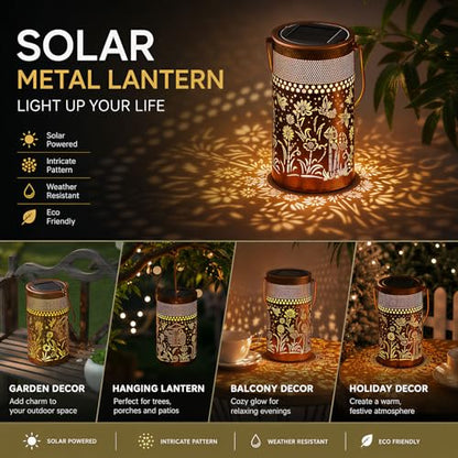 Solar Lantern Outdoor Waterproof, Metal Butterfly, Hummingbirds, Dragonflies, Frogs, Turtles, Flowers, Mushrooms, Garden Decor for Yard, Patio, Lawn, Porch, Backyard, Gifts for Women - style: Garden Life 1 Pack (Bronze-4" Dia)