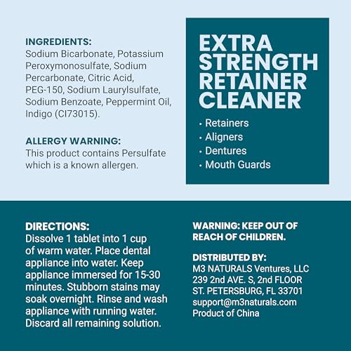 Retainer Cleanser Tablets Cleaner, Removes Odors Discoloration Stains and Plaque 2 Month Supply Denture Cleansers Retainers Mouth Guards Denture Bath Mint by M3 Naturals (Pack of 2) - size: 60 Count (Pack of 2)