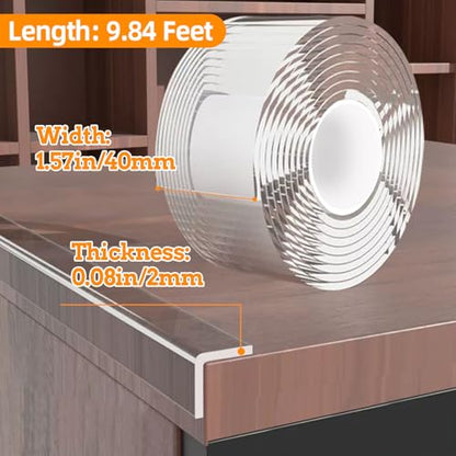 1.57 in x 9.84 FT,Clear Edge Protector Strip Sharp Edge Wrap Cover Tape,Self Adhesive Protective Bumper Guards for Cabinet Door Desk Glass Table Bed Furniture, Kitchen Countertop, Waterproof - size: 1.57in x 9.84FT