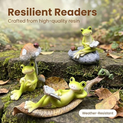Resin Frog Ornaments for Fish Tanks and Home Decor,Enchanting Whimsical Frogs Reading Trio