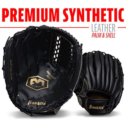Franklin Sports Field Master Baseball + Softball Glove - Field Master Adult + Youth Baseball + Softball Mitt - Men's + Women's Gloves - color: Black/Gold, style: 12" - Trapeze Web