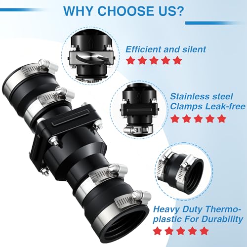 Tellingyou Sump Pump Check Valve Fits 1-1/2 inch or 1-1/4 inch Pipe | Slip On Check Valve with 4 Pcs Stainless Steel Hose Clamps, PVC Flapper Sump Pump Valve Sump Pump Life Expectancy Increase