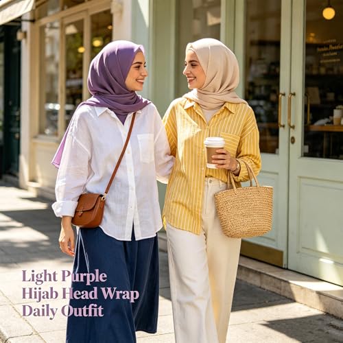 Hijab Scarf for Women, 3PCS Set with Undercap and Hijab Clip Lightweight Modal Muslim Head Wrap Scarf for Daily - color: Sy24-light Purple Hijab+white Undercap