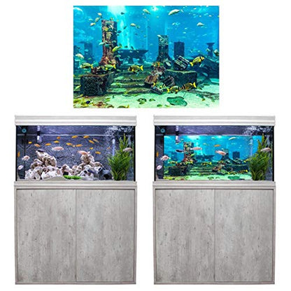 Aquarium Poster, Underwater City Ruins Background Sticker Thicken PVC Adhesive Backdrop Fish Decorative Paper(122×46cm) - size: 122×46cm