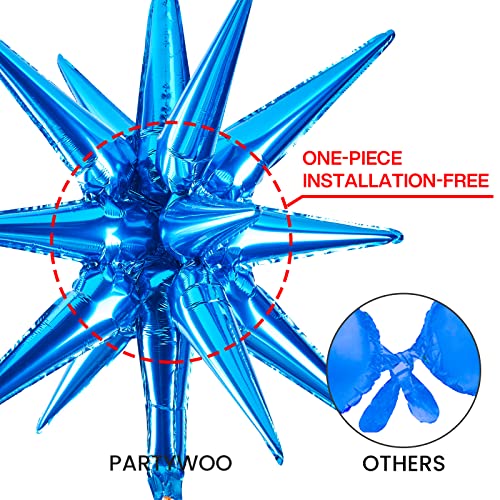 PartyWoo Royal Blue Star Spike Balloons 6pcs Explosion Foil Mylar Balloons - color: Blue - Royal Blue, size: 6 PCS - 27&22 Inch
