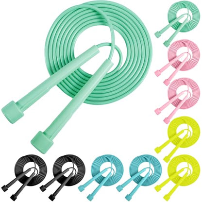 10 Pack Jump Ropes for Kids, Adjustable Jumping Ropes, 5 Colors | Lightweight Speed Rope, PVC Skipping Rope with Plastic Handles for Women, Men, Outdoor Fitness Exercise, Training, Racing