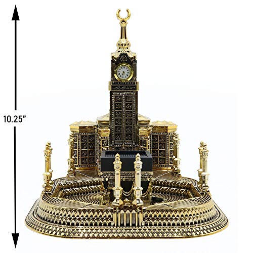 Modefa Islamic Table Decor – Kaba Clock Tower Replica with 99 Names of Allah & Car Hanger - Muslim Home Decor - Islamic Art Muslim Gifts for Ramadan, Eid Decoration - Gold (Large) - size: Large - 9in x 10.5in wide, 10.25in tall