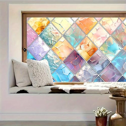 HOMETITUTE Rainbow Diamond Privacy Window Film 39.3x17.7 Inch PVC | Static Cling, Glass Decal | Privacy Film, Decorative Glass Cover | Bathroom, Kitchen, Office (Rainbow Diamond) - color: Rainbow Window Film#1