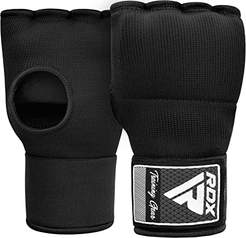 RDX Gel Boxing Hand Wraps Inner Gloves Men Women, Quick 100cm Long Wrist Straps, Elasticated Padded Fist Under Mitts Protection, Muay Thai MMA Kickboxing Martial Arts - color: Black, size: Large