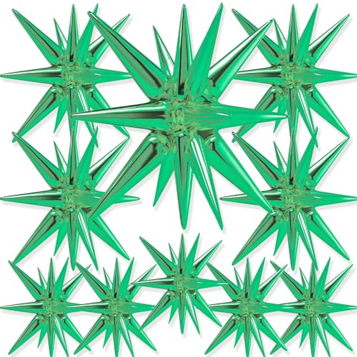 PartyWoo Green Star Foil Balloons 10pcs Different Sizes Pack of 42 27 22 Inch Explosion Spike Mylar Balloons for Birthday Baby Shower Graduation Woodland Dinosaur Jungle Theme Party Decorations - color: Green, size: 10 PCS - 42&27&22 Inch