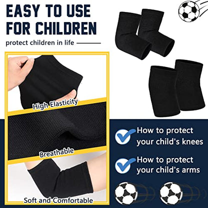 2 Pairs Kids Elbow Brace Knee Brace Tennis Compression Knit Knee Sleeves Arm Elbow Sleeve Elbow Support for Boys Girls Teen Basketball Sports Weight Lifting Volleyball Football Running, Medium, Black
